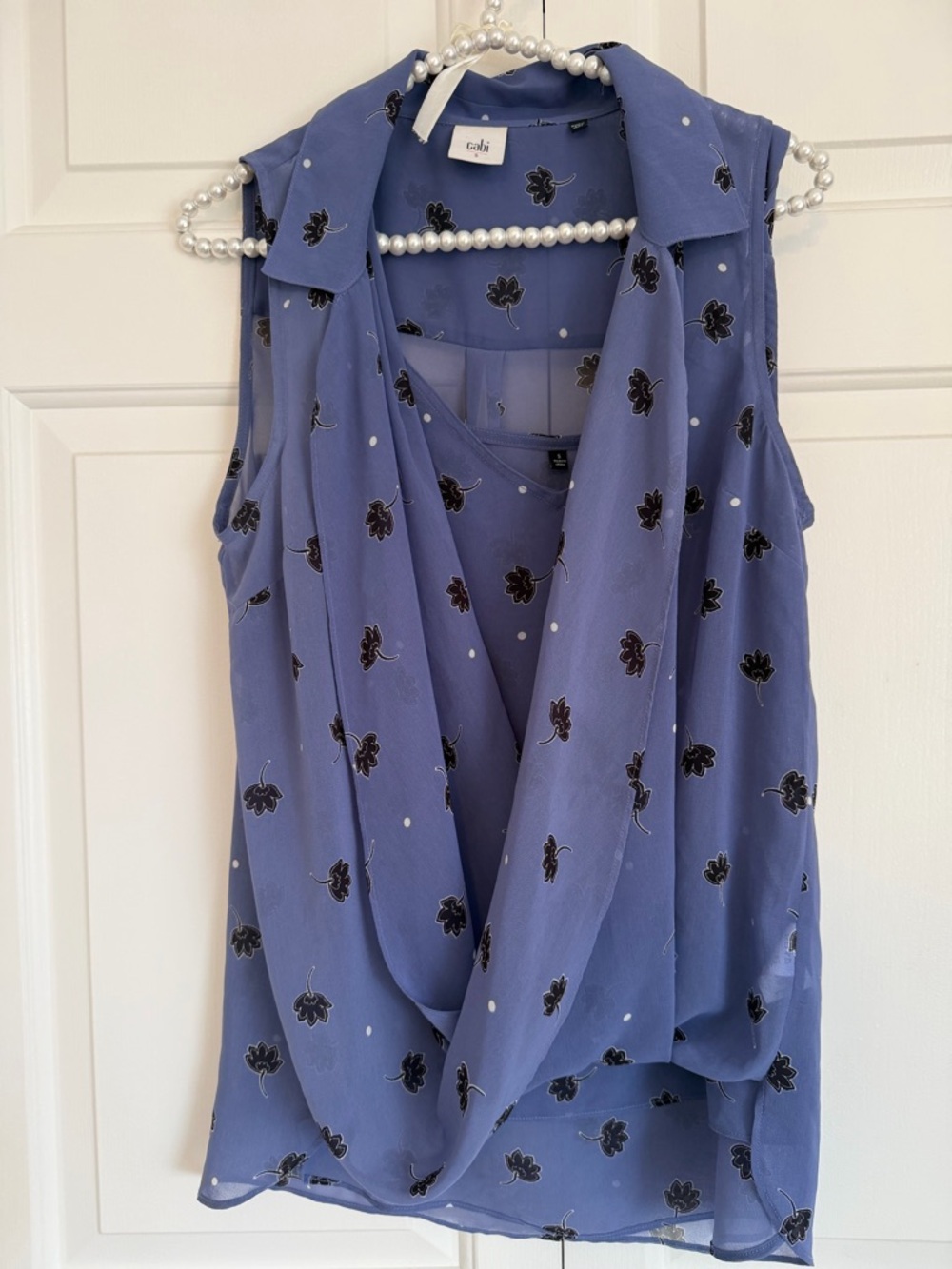 CAbi Periwinkle Blue Floral Draped crossover vivid Camisole 2pc tank blouse